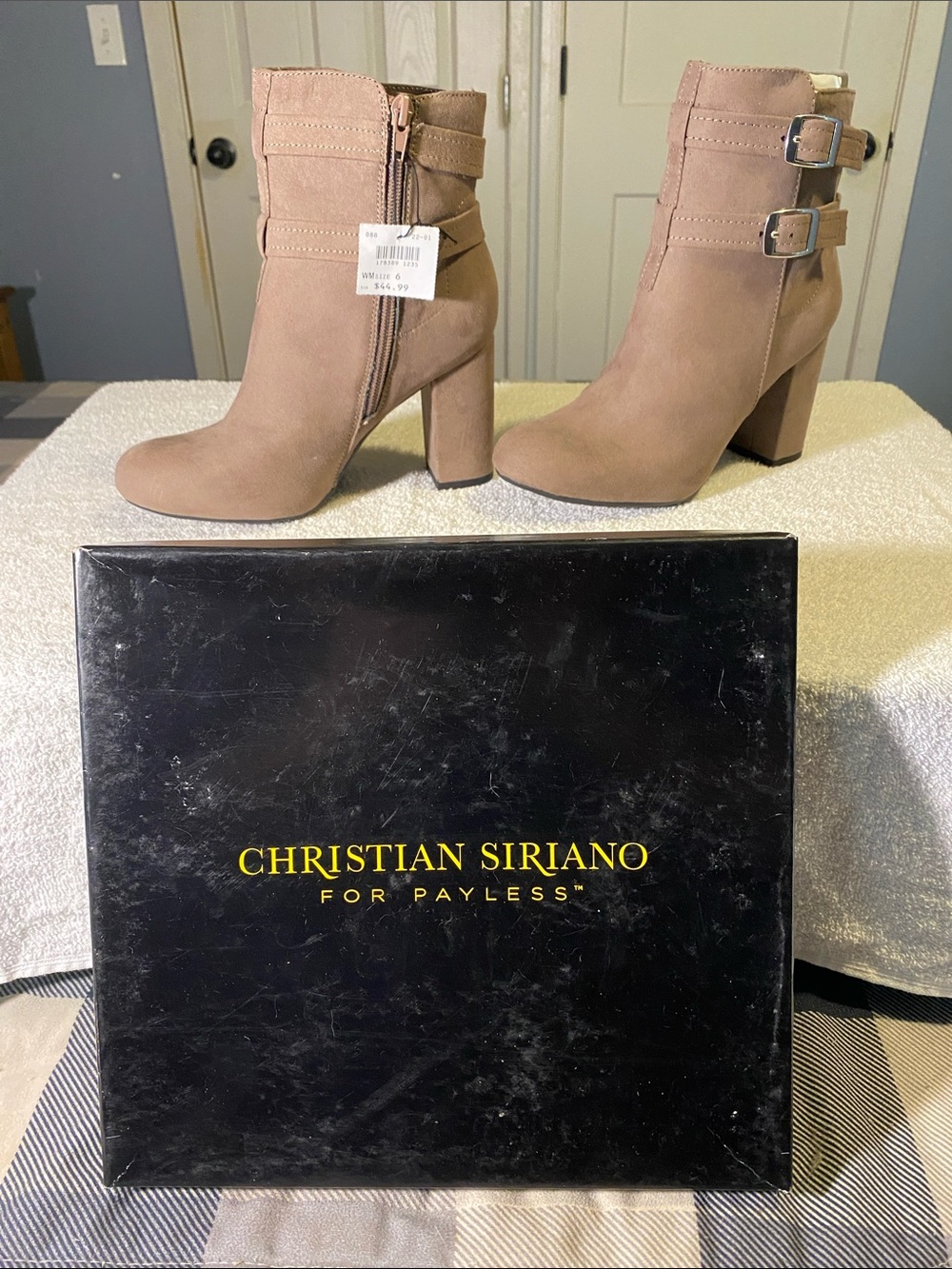 Christian Siriano Blush Taupe Ankle Booties with Buckle Detail